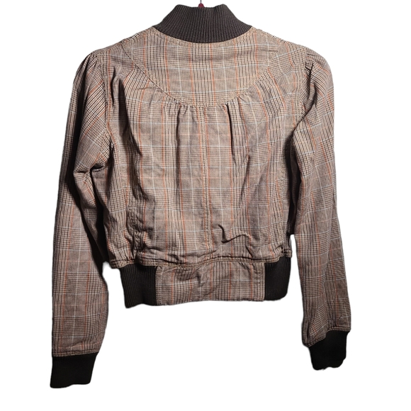 Forever 21 XXI Brown Tan Plaid Moto Crop Bomber Jacket S - Picture 2 of 8
